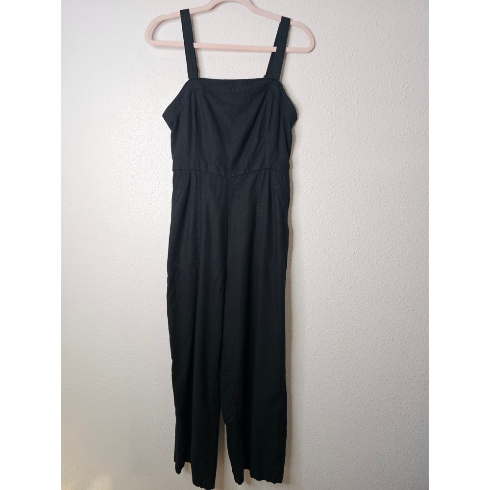 Old Navy Womens Black Linen Blend Wide Leg Smocked Back Jumpsuit Size M Boho